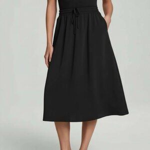 NEW SPANX Luxe Drape Black Midi Skirt SZ L